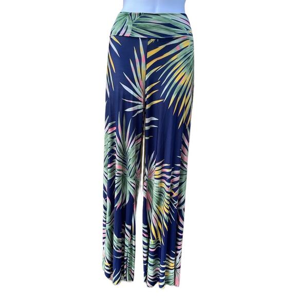 Uptown USA palm leaf print fold over waist wide leg pants - Picture 1 of 4